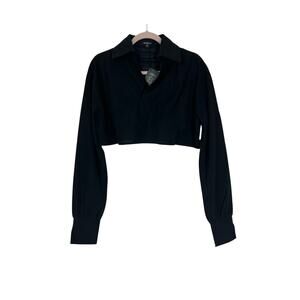 NWT Area Stars Black Cropped Long Sleeves V-Neck Collar Waffle Knit Top Shirt S